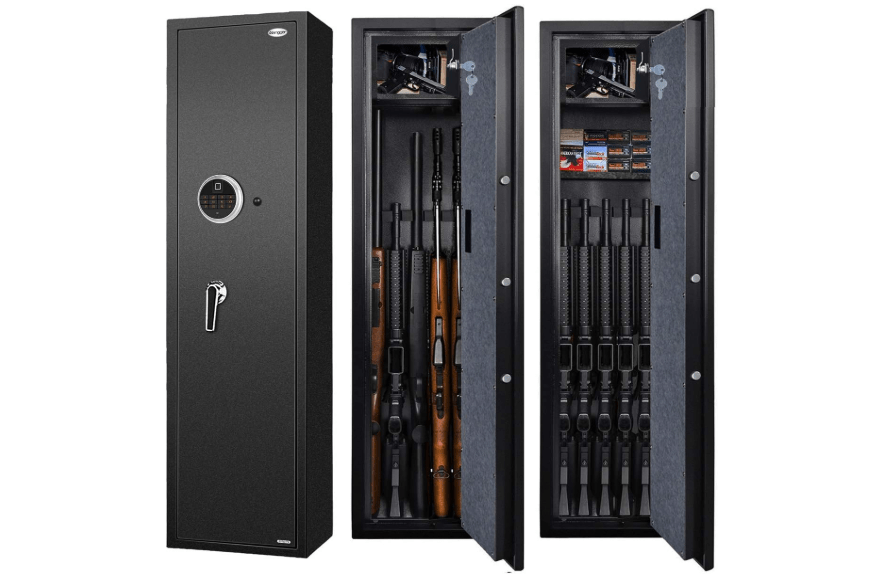  Langger V Biometric Rifle Gun Safe,Quick Access 5-Gun Large Improved Fingerprint Shotgun Security Cabinet for Rifle Shotgun w/o Scopes with Pistol Lock Box...