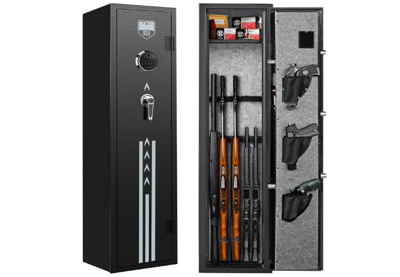 BBRKIN 3-4 Large Rifle Gun Safe, Quick Access Biometric Fingerprint Gun Safe for Home, Fully Assembled, Gun Cabinet with Removable Shelf- RF1200B