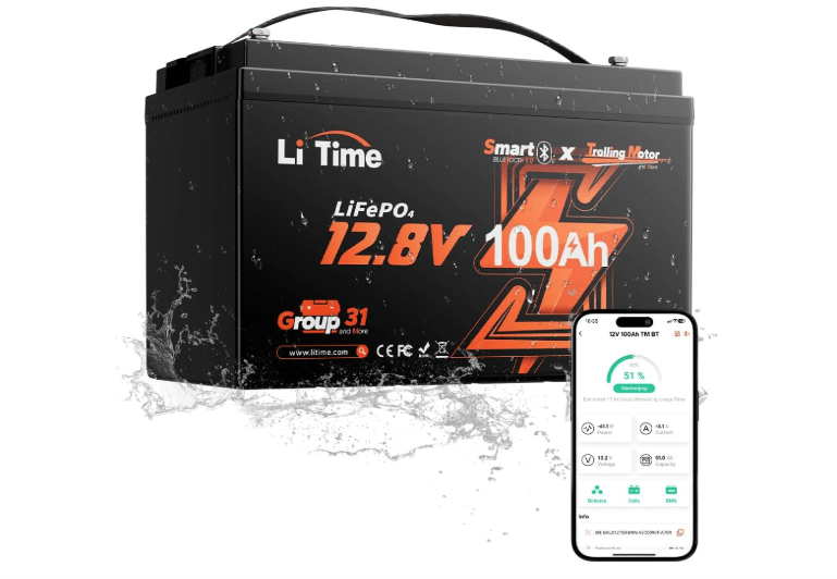 Litime 12V 100Ah Trolling Motors LiFePO4 Battery (Group 31), 12 Volt Bluetooth Lithium Batteries, Max. 15000 Deep Cycles, 100A BMS, Low-Temp Protection for...