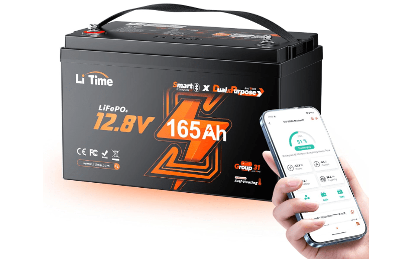  Litime 12V 165Ah Dual Purpose Lithium Marine Starting & Storage Battery (1200CCA), Group 31 Deep Cycle LiFePO4 Cranking Battery for Boat, Compatiable...