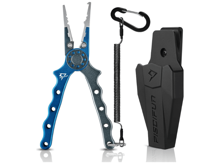  Piscifun Fishing Pliers, Saltwater Fishing Pliers with Split Ring, Fish Hook Remover, Corrosion Resistance Fly Fishing Pliers with Braid Cutters, Sheath and...