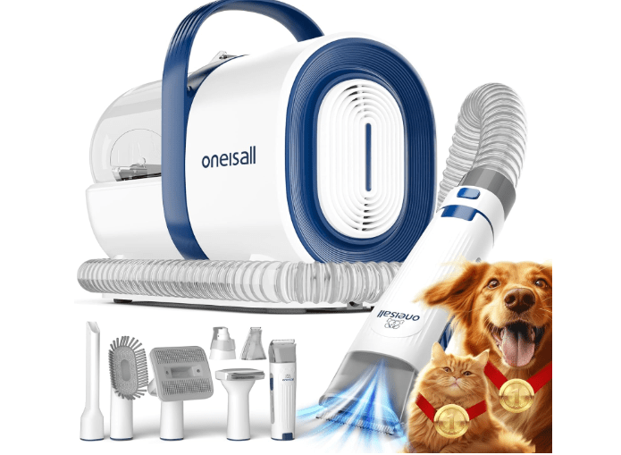  oneisall Dog Grooming Vacuum, Pet Grooming Vacuum with Clipper Nail Grinder, 1.5L Dust Cup Dog deshedding Brush with 7 Tools for Shedding Pet Hair, Home