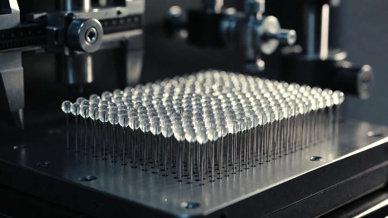 Close-up of precision glass head sewing pins highlighting shaft and head engineering details