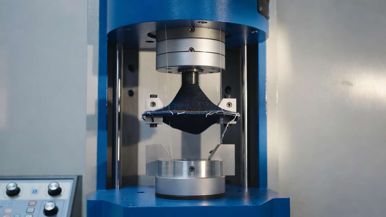 Tensile strength testing of light wash denim fabric in mechanical engineering laboratory