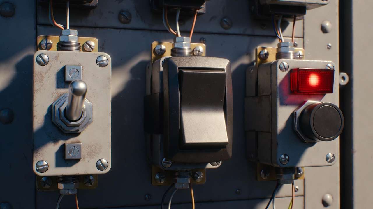 Comparison of toggle switch vs rocker and pushbutton switches in engineering.