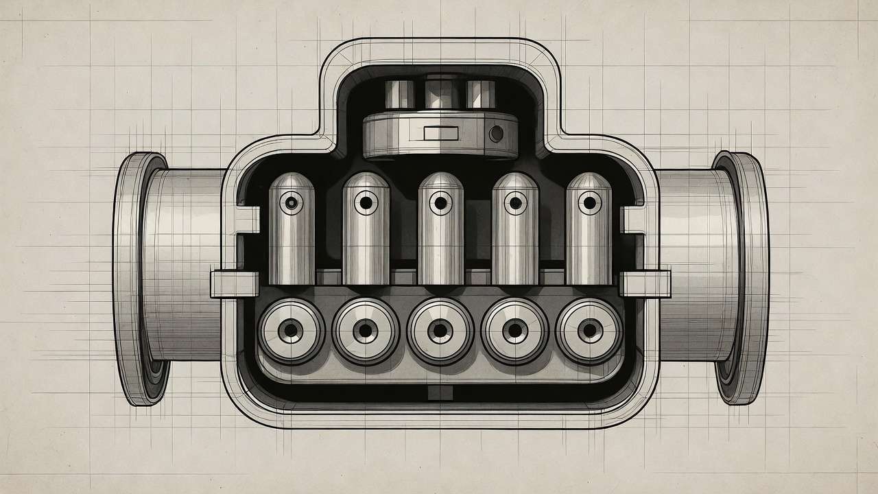 Cross-section technical view of 7-pin trailer connector highlighting internal contacts and sealing