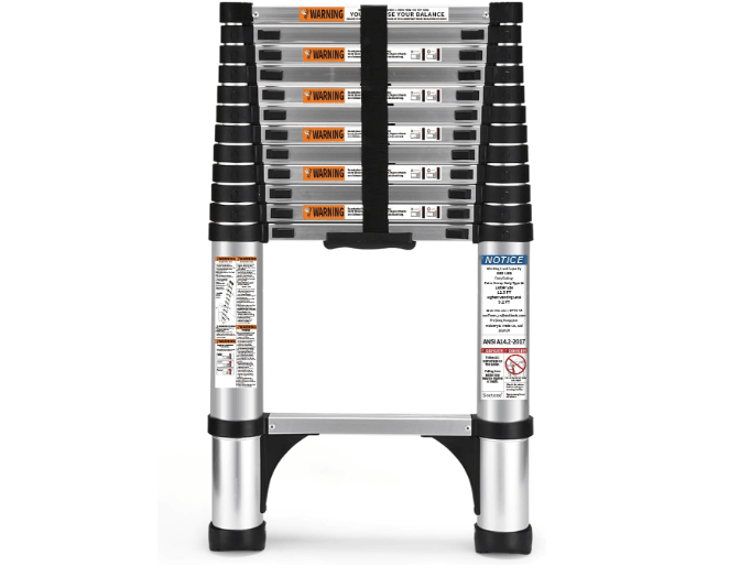 Telescoping Ladder, SocTone 12.5 FT Aluminum Lightweight Extension Ladder with 2 Triangle Stabilizers, Heavy Duty 330lbs Max Capacity, Multi-Purpose..