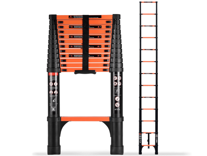 SINMEIRUN 16.5 FT Telescoping Ladder, Aluminum Extension Ladder, 330 lbs Load Capacity, Multi-Purpose Collapsible Ladder for Home and Work; Orange