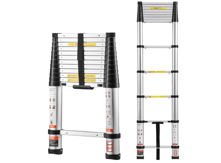 VEVOR 12.5ft Telescoping Ladder, Aluminum Lightweight Multi-Purpose Collapsible Extension, One-Touch Retraction Ladder, Heavy Duty 330LBS Max Capacity with...