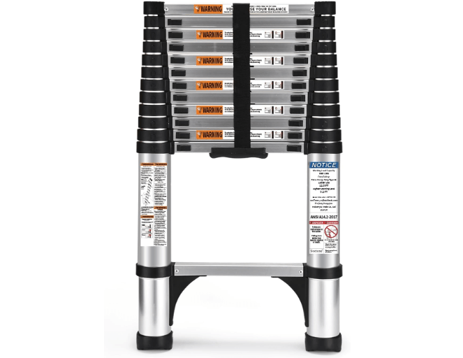 Telescoping Ladder, SocTone 12.5 FT Aluminum Lightweight Extension Ladder with 2 Triangle Stabilizers, Heavy Duty 330lbs Max Capacity, Multi-Purpose...