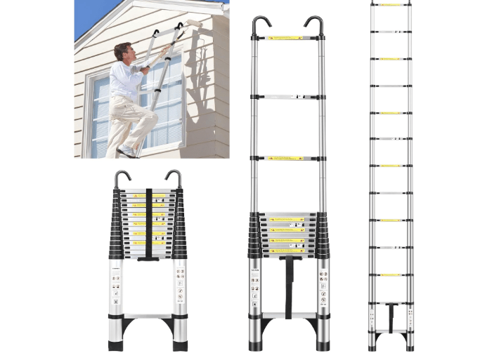 JADDUO 20.3 FT Telescopic Ladder, Aluminium Silver Telescoping Ladder with Non-Slip Feet and Stable Hook, Portable Extension Ladder for Household and...