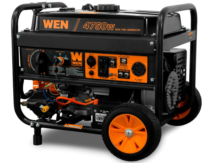 WEN 4,750-Watt 120V/240V Dual Fuel Portable Generator with Wheel Kit and Electric Start (DF475T)