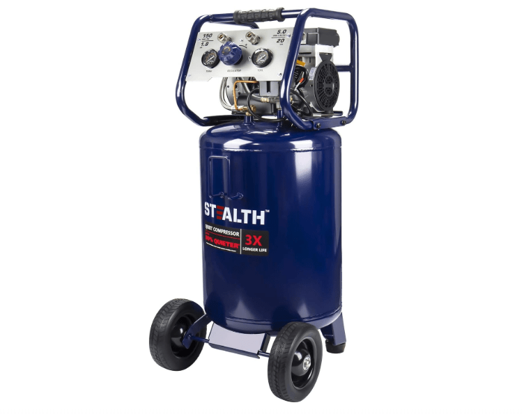 STEALTH 20 Gallon Air Compressor, Ultra Quiet, Oil-Free and Long Life Cycle,1.8 Hp Large Air Compressor with Rubber Wheels (Blue, SAQ-
