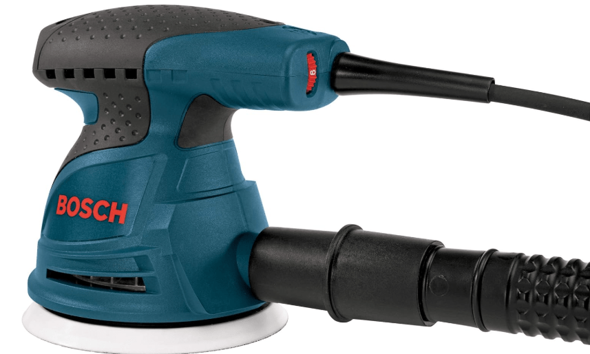 BOSCH ROS20VSC Palm Sander 2.5 Amp 5 Inch Corded Variable Speed Random Orbital Sander, Polisher Kit with Dust Collector and Soft Carrying Bag