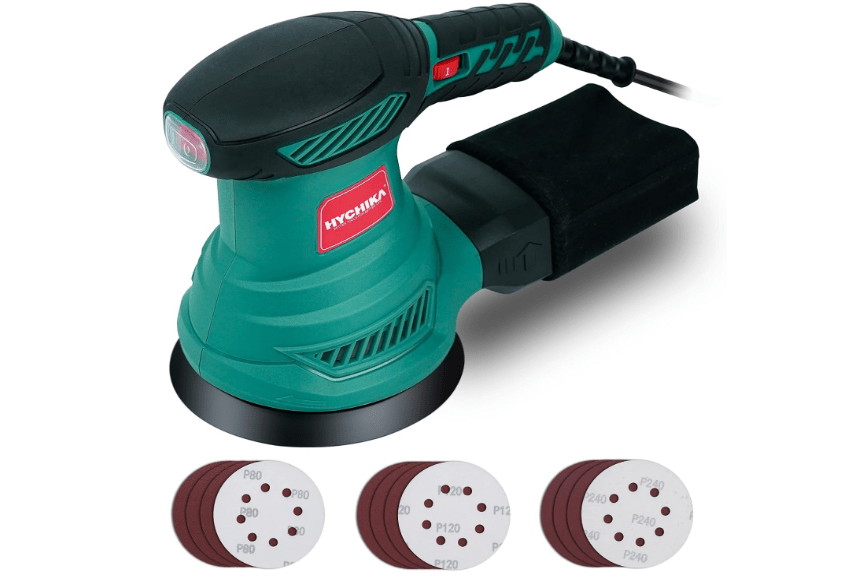  5-Inch Random Orbital Sander, HYCHIKA 13000RPM Electric Orbital Sander with 6 Various Speeds, Palm Sander with 12 Pcs Sandpapers, 1 Pcs Dust Bag, Fit for...