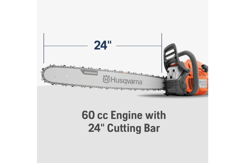  Husqvarna 460 Rancher Gas Powered Chainsaw, 60.3-cc 3.6-HP, 2-Cycle X-Torq Engine, 24 Inch Chainsaw with Automatic Adjustable Oil Pump, For Wood Cutting