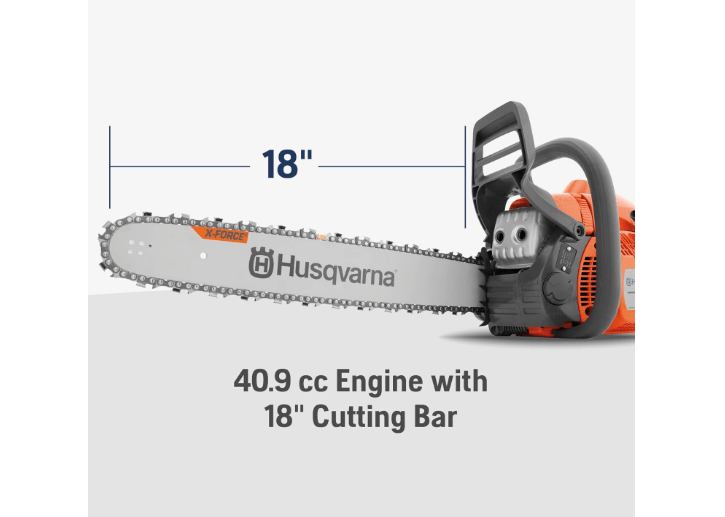  Husqvarna 440 Gas Chainsaw, 40-cc 2.4-HP, 2-Cycle X-Torq Engine, 18 Inch Chainsaw with Smart Start, For Wood Cutting and Tree Trimming, 970612318, Orange