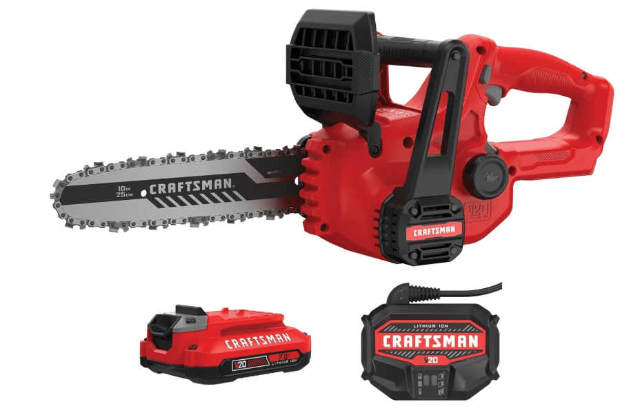  CRAFTSMAN Mini Chainsaw, 10 inch Mini Chainsaw Cordless, Electric Chain Saw, V20 Battery and Charger Included, Handheld Tree Trimmer Wood Cutter (CMCCS610D1)