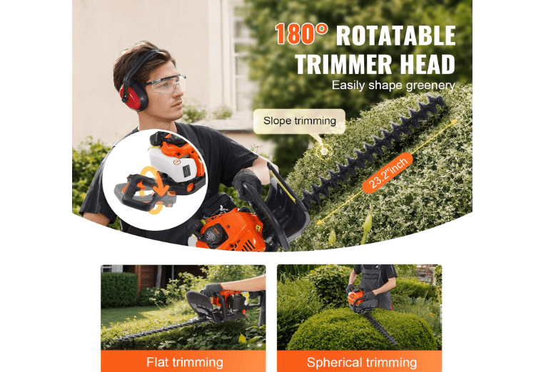  VEVOR Gas Hedge Trimmer 2 Cycle, 23.2-Inch 26cc Dual Sided Blade, Handheld, Lightweight, EPA, CE, EMC Certified, Ideal for Trimming Shrubs and Bushes