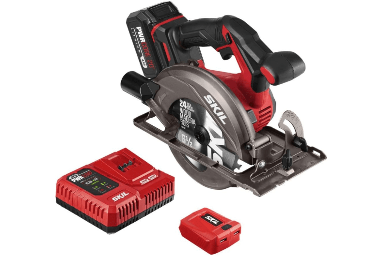 SKIL PWR CORE 20 Brushless 20V 6-1/2'' Circular Saw Kit, Includes 4.0 Ah Battery, PWR ASSIST UBS Adapter AND PWR JUMP Chargers - CR5413-1A