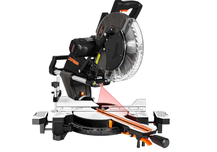 DOVAMAN 12-Inch Dual-Bevel Miter Saw, Compound Sliding Miter Saw, Ambidextrous Operation, 3800RPM, 4.2 x 13in Cutting Capacity, Laser Guide, 0-45° Bevel.