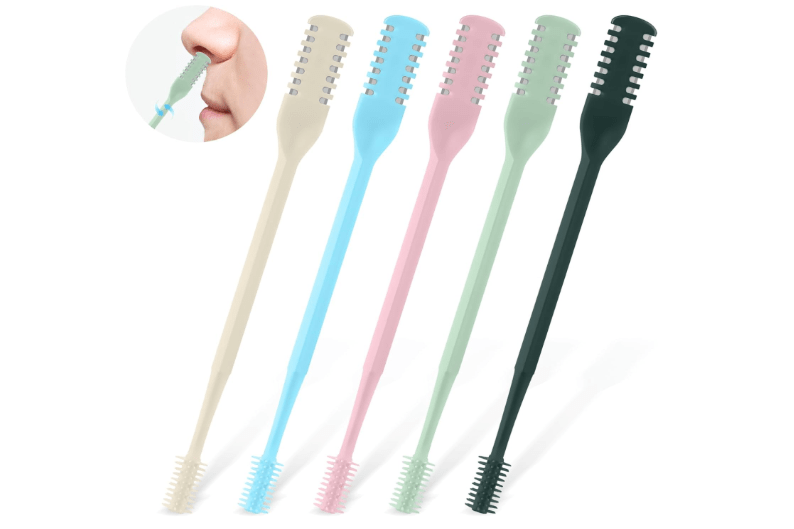 CNDNO 5Pcs 2-in-1 Nasal Hair Cutter, Double Sided Nose Hair Cutter, Portable 360° Rotating Manual Nose Hair Trimmer for Men and Women, Colorful