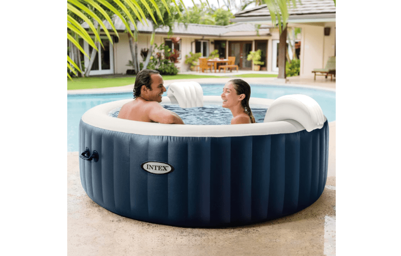 Intex PureSpa Plus Portable Inflatable Hot Tub Bubble Jet Spa, 77 x 28 & PureSpa Cushioned Foam Headrest Pillow Hot Tub Spa Accessory, White (4 Pack)
