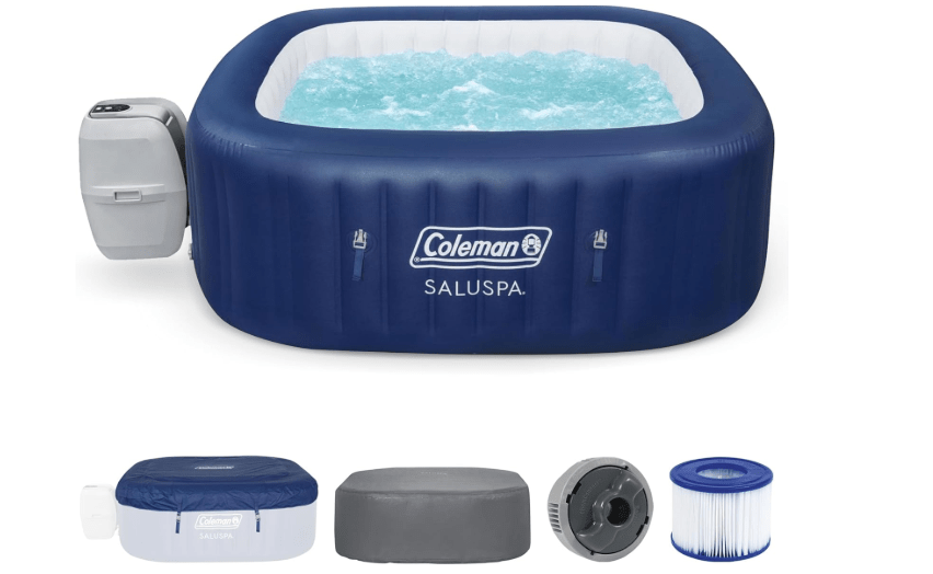 Coleman SaluSpa Atlantis AirJet Inflatable Hot Tub, 4 to 6 Person Square Portable Outdoor Spa with 140 Air Jets, App Control and EnergySense Insulated Cover