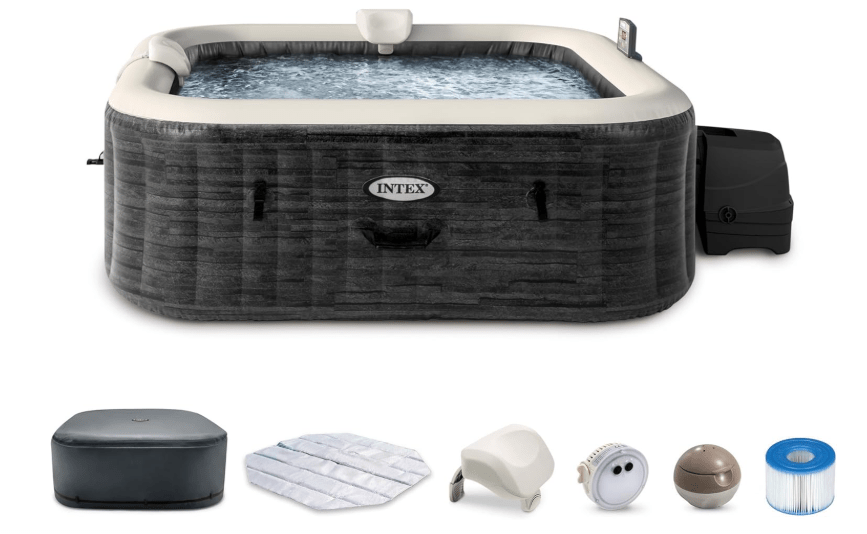 INTEX 28451EP PureSpa Greystone Deluxe Spa Set: Includes Energy Efficient Spa Cover and Wireless Control Panel – Spa Control App – Built-In FastFill.