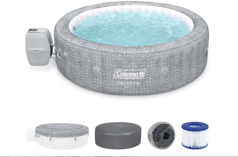 Coleman Sicily AirJet Large Round 5 to 7 Person Inflatable Hot Tub Portable Outdoor Spa with 180 AirJets and EnergySense Cover, Grey