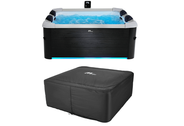 MSpa Square Hydro Jets Bubble Spa with Hard Exterior & Soft Lining Interior, 4 to 6 Person Hot Tub with 2 Covers (1 Standard and 1 Energy-Efficient...