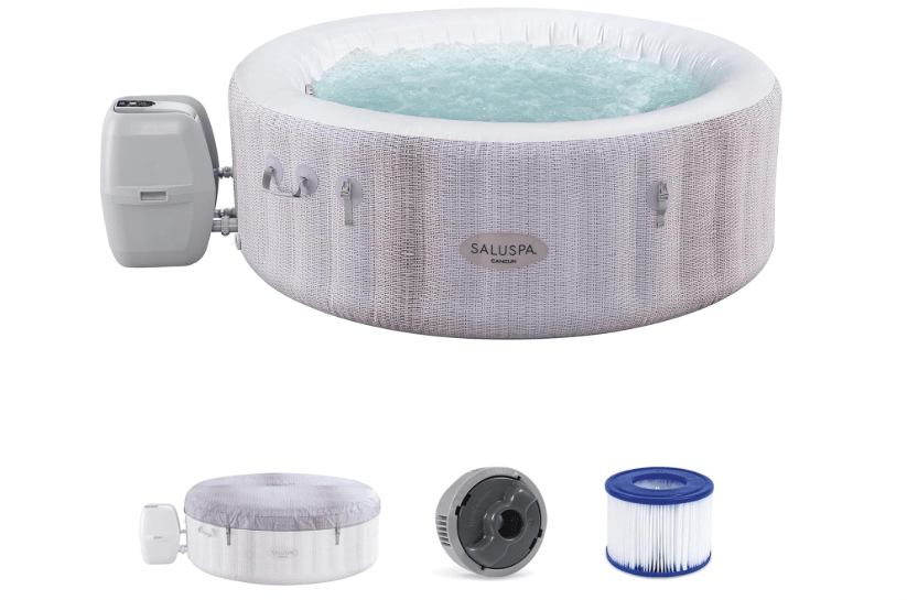 Bestway SaluSpa Cancun 2 to 4 Person Inflatable Hot Tub, Round Energy-Efficient Portable Outdoor Spa with 120 AirJets, 71" x 26"