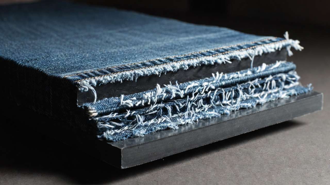 Cross-section of recycled light wash denim composite material used in mechanical design
