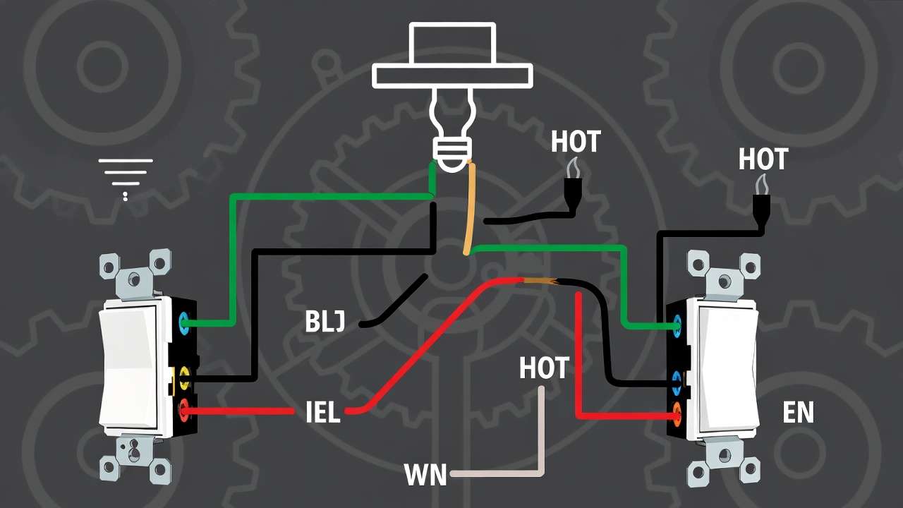 3-way light switch wiring diagram illustrating traveler wires and dual-location control setup.