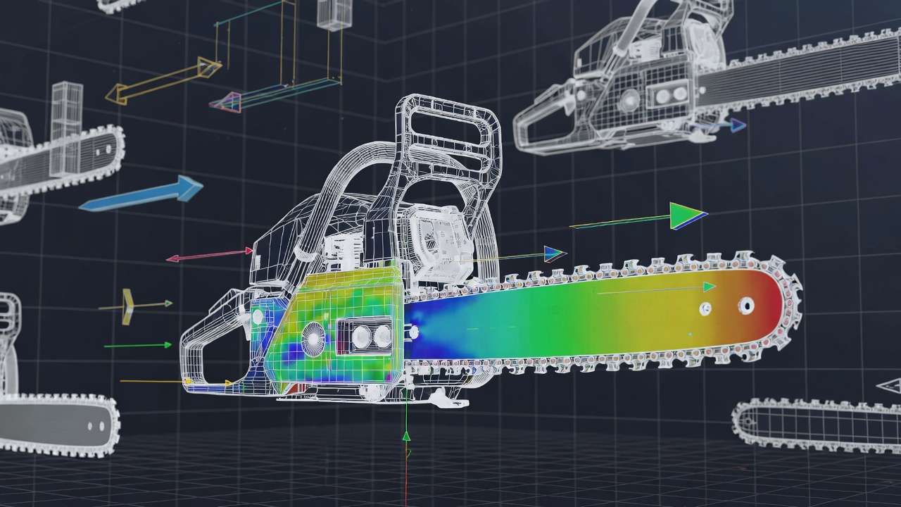 CAD simulation of chainsaw design optimization using ANSYS for vibration and stress analysis in engineering.
Suggested Image 6