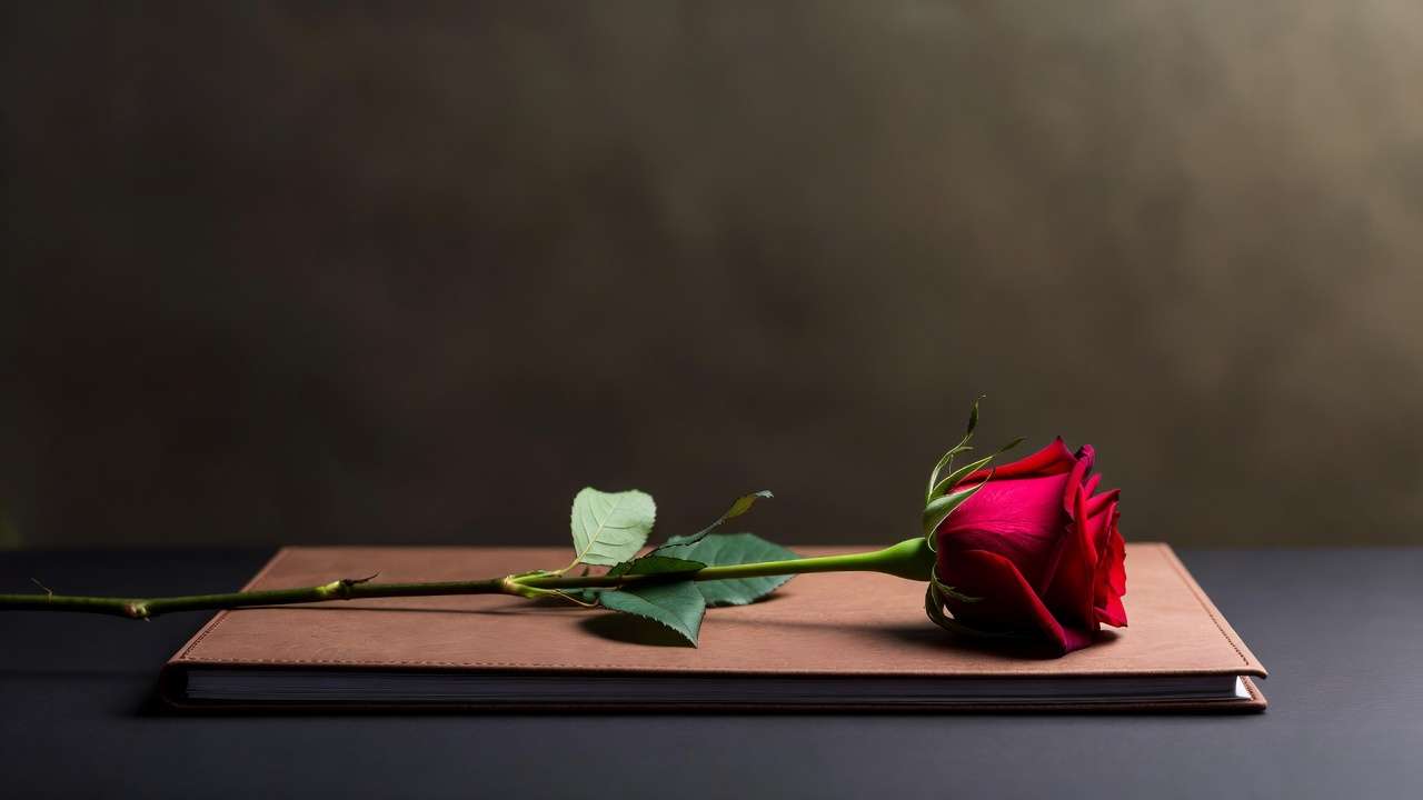 Pre-planning funeral folder with single rose symbolizing thoughtful preparation