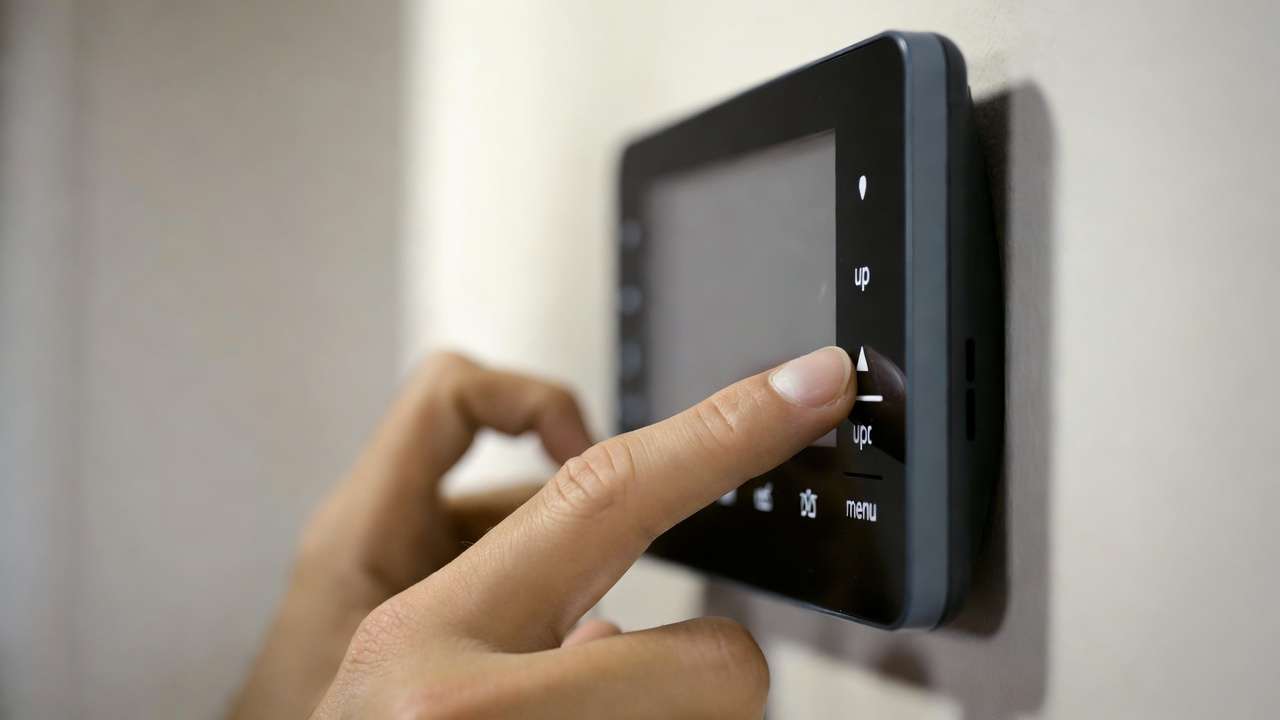 Hands programming Braeburn thermostat for optimized 7-day HVAC energy-saving schedule