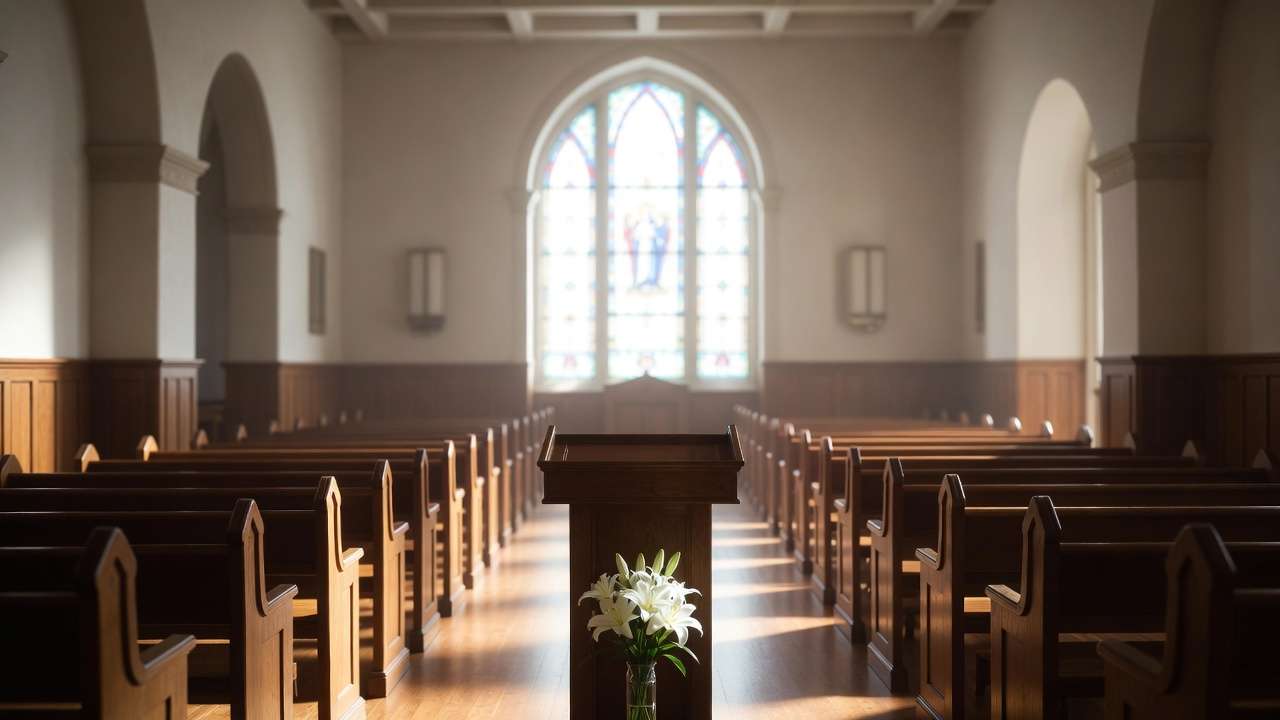 Serene funeral chapel interior at Swicegood Funeral Home in Danville VA