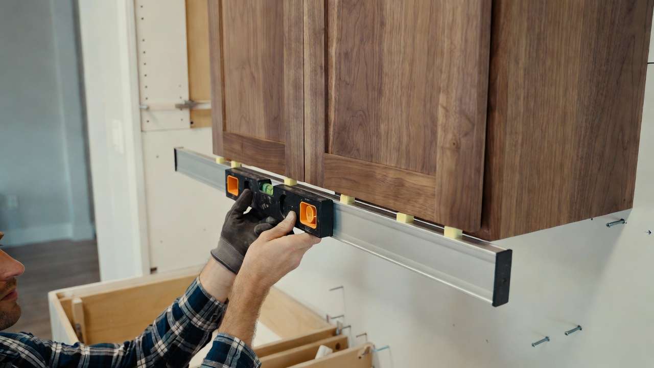 Proper leveling and anchoring during walnut kitchen cabinet installation for structural integrity