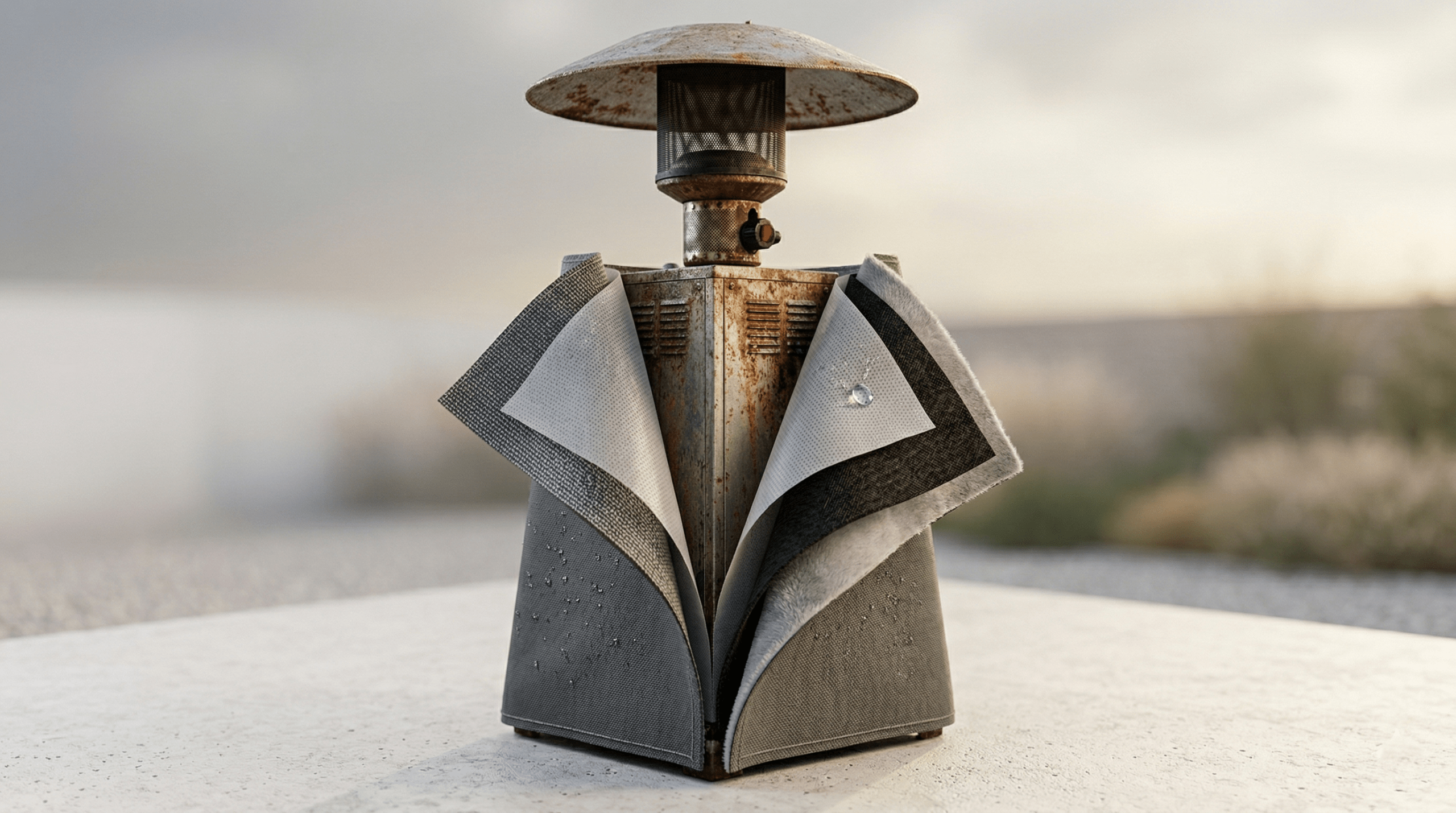 Multi-layer patio heater cover showing waterproof and UV protective layers