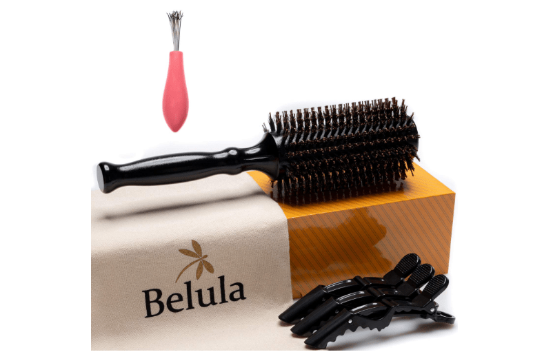  Boar Bristle Round Brush for Blow Out Set by Belula. Round Hair Brush For Blow Drying. Medium 2.4” Wooden Barrel. Hairbrush Ideal to Add Volume and Body.