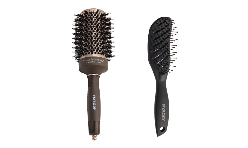 
FIXBODY Boar Bristles Round Hair Brush With Nano Thermal Ceramic and Ionic Tech | FIXBODY Curved Vent Hair Brush for Blow Drying