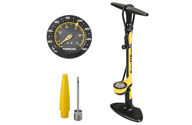  Topeak JoeBlow Sport III High-Pressure Bike Floor Pump – 160 PSI, Durable Steel Barrel, 3” Analog Gauge, TwinHead DX5 Pump Head, Long Hose, Ergonomic Handle