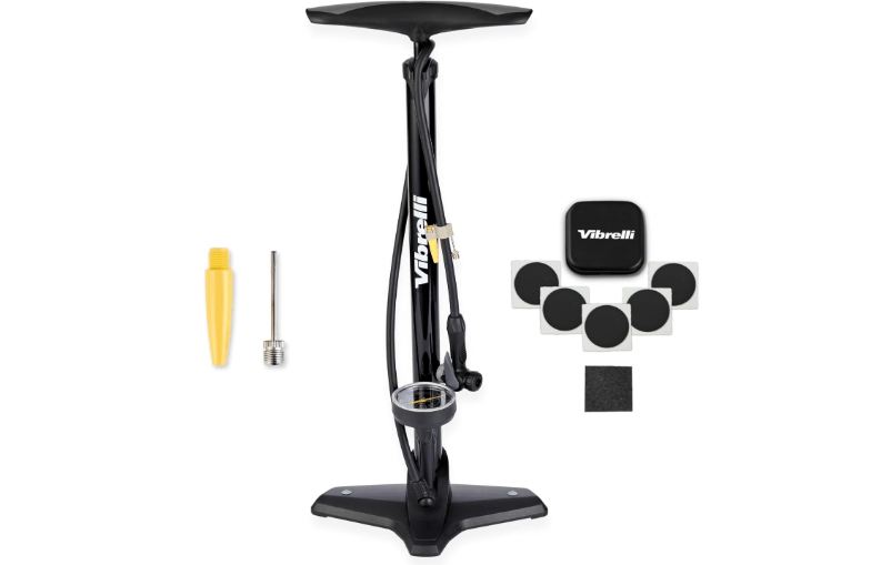  Vibrelli Vibrelli Bike Floor Pump with Gauge - High Pressure 160 PSI - Presta Valve Bike Pump Automatically Switches to Schrader - Bicycle Pump Comes with