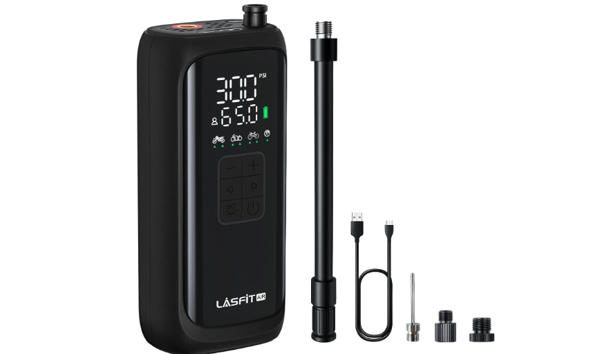  [2025 Upgraded] LASFIT BM1 Bike Pump [20s Fast Inflation] 150PSI Electric Bicycle Air Pump Portable Motorcycle Tire Inflator w/Digital Pressure Gauge, Smart.