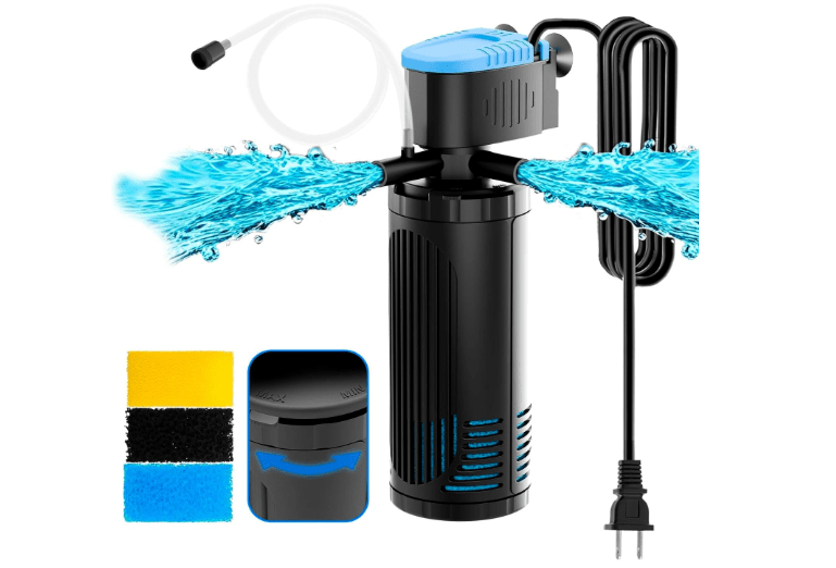  AquaMiracle 225GPH Internal Aquarium Filter, 3-Stage Fish Tank Filter with Dual Outlets & Aeration, Water Flow Adjustable Turtle Filter for 20-70 Gallon