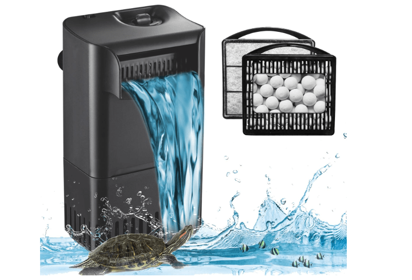 
222GPH 10W Turtle Tank Filter Aquarium Filter Power Adjustable 10-40 Gal. Small Internal Filter 3-Stage Waterfall Bio-Filtration Quiet Low Water Level for.