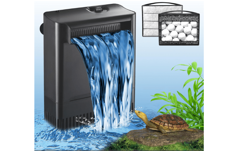  Turtle Tank Filter Aquarium Filter Power Adjustable 20-75 Gal. 290GPH Large Internal Filter 3-Stage Waterfall Bio-Filtration Low Water Level for Freshwater.