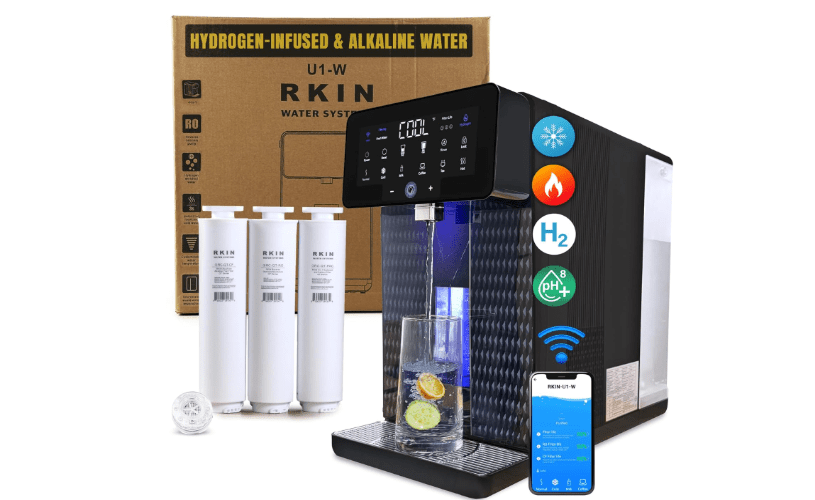  RKIN U1-W App-Enabled 4-in-1 Hot & Cold Countertop Reverse Osmosis Water Filter System – 5-Stage RO + Alkaline Re-Mineralization + Hydrogen-Enriched.