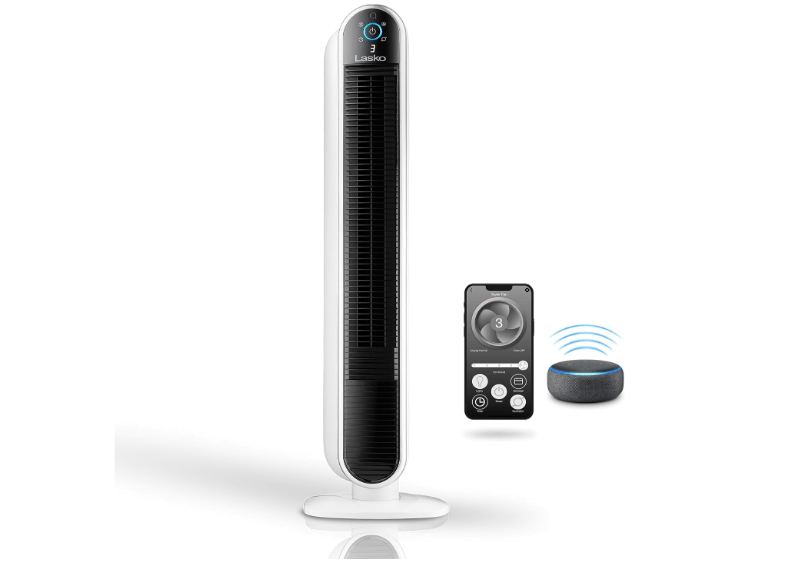  Lasko Smart Oscillating Tower Fan Powered by Aria, Wi-Fi Connected, Voice Controlled, Compatible with Alexa and Google Assistant, Timer, 5-Speeds, 40",